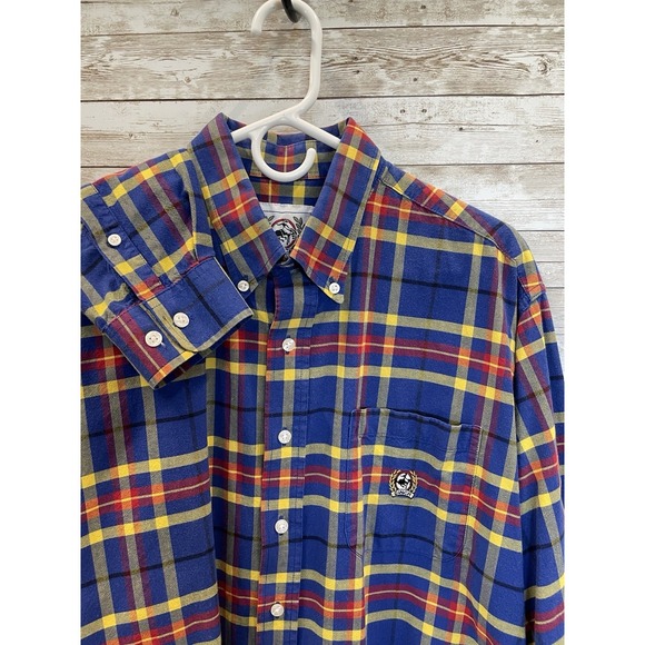 Cinch Other - Vtg CINCH Mens L Western Shirt Plaid Blue/Yellow Long Sleeve 100% Cotton Cowboy